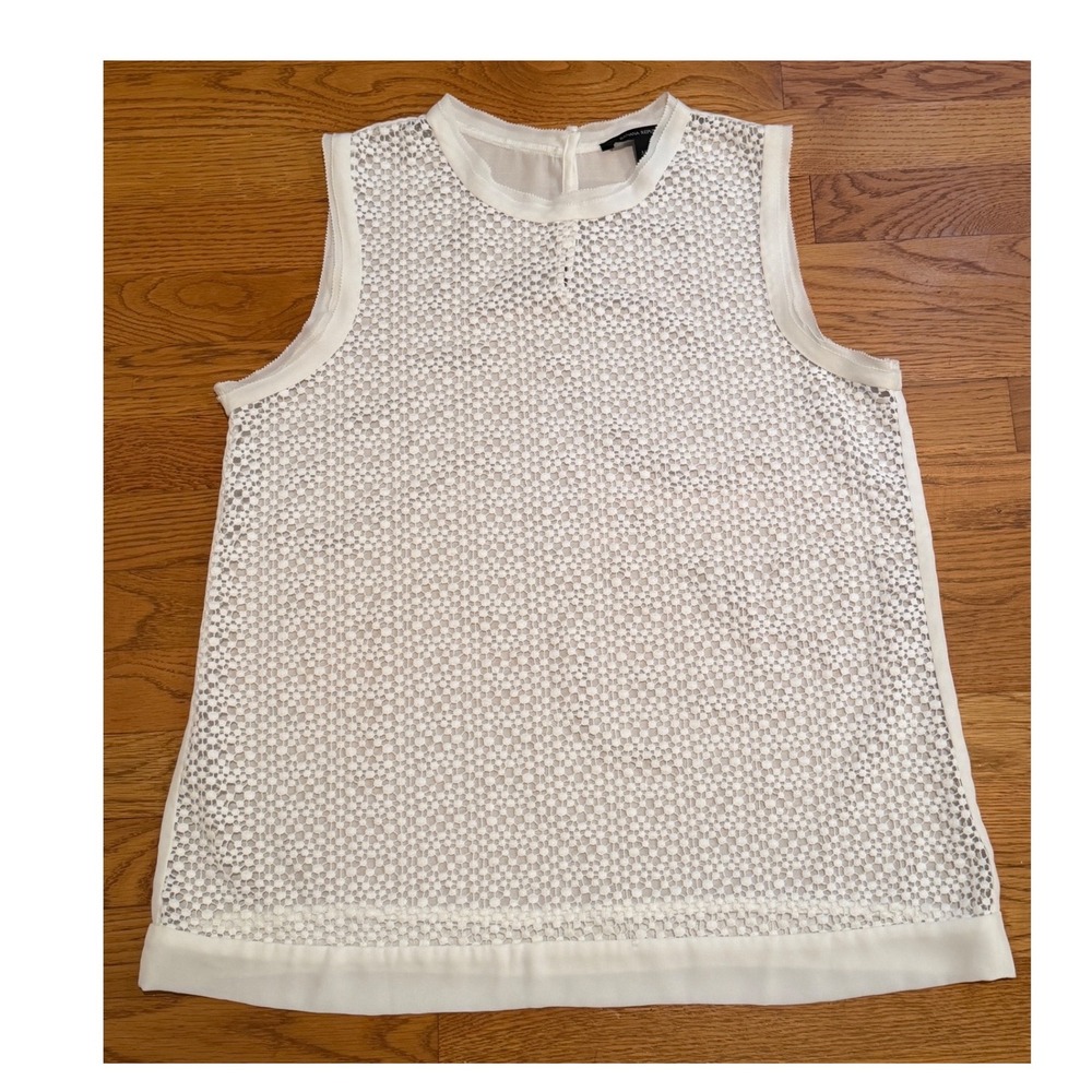 Banana Republic Ivory Eyelet Lace Sleeveless Top Sheer Front Shell Medium